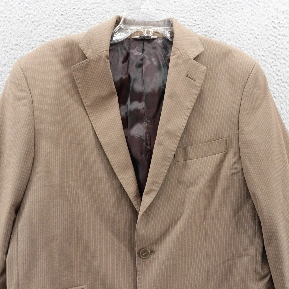 Gino Valentino Australian Wool‎ Silk Sport Coat Jacket 40L Brown Stripe Mens